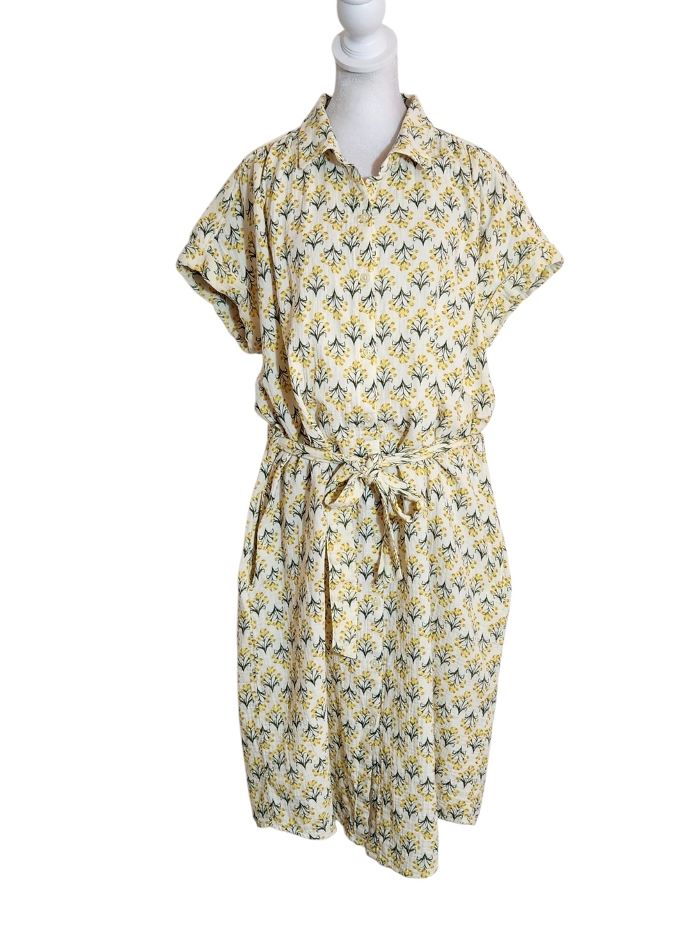 Style & Co. Yellow and Green Floral Midi Shirt Dress Size Large